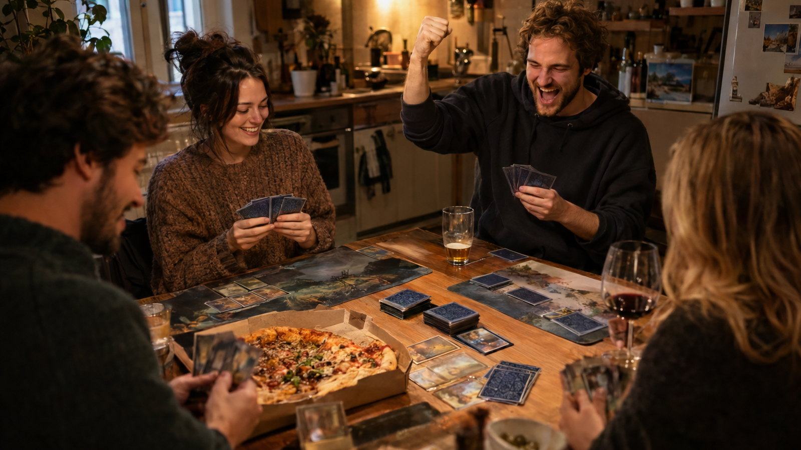 Ein Spieleabend unter Freunden in einer Altbauküche