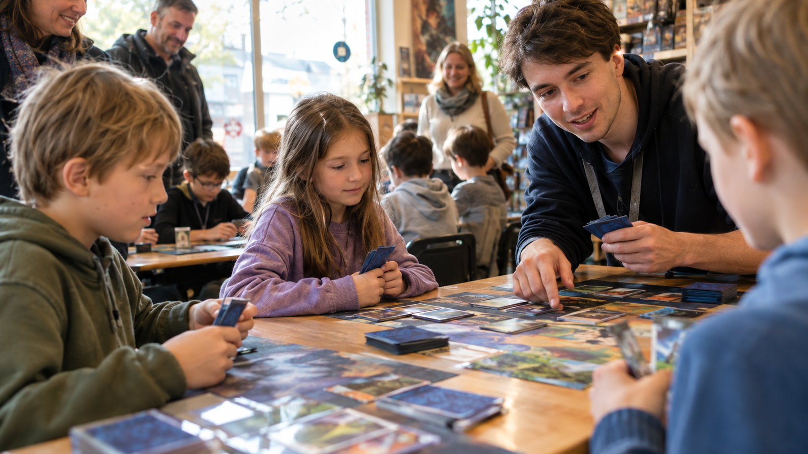 Kinder spielen beim Ligatag in einem Spieleladen