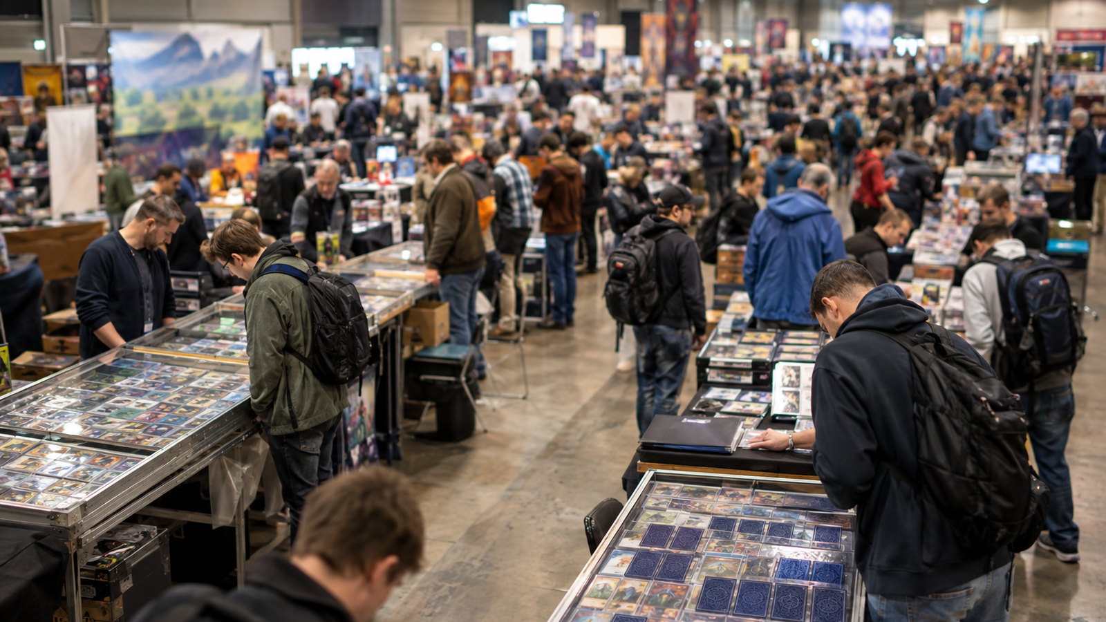 Eine volle Halle auf einer Sammelkartenbörse