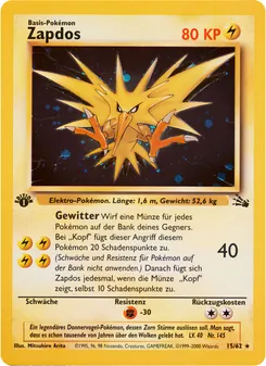 Zapdos, Karte 15 aus Fossil