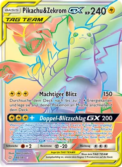 Pikachu & Zekrom GX, Karte 184 aus Teams Sind Trumpf