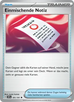Einmischende Notiz, Karte 181 aus Stürmische Funken