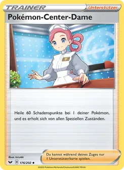 Pokémon-Center-Dame, Karte 176 aus Schwert & Schild