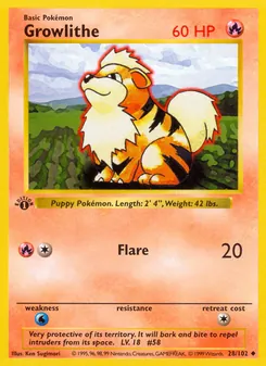 Growlithe, card 28 from Base Set