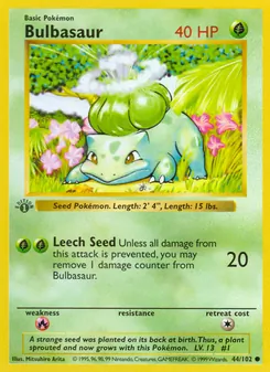Bulbasaur, card 44 from Base Set