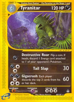 Tyranitar, card 40 from Aquapolis