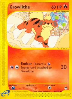 Growlithe, card 51 from Aquapolis