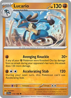 Lucario, card 114 from Scarlet & Violet