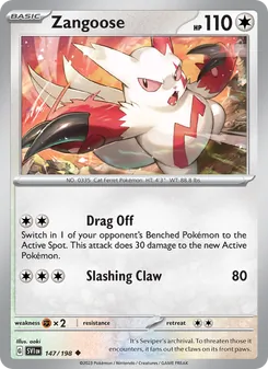 Zangoose, card 147 from Scarlet & Violet