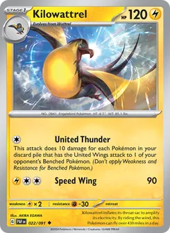 Kilowattrel, card 022 from Paldean Fates