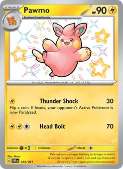 Pawmo, card 143 from Paldean Fates