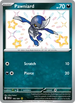 Pawniard, card 185 from Paldean Fates