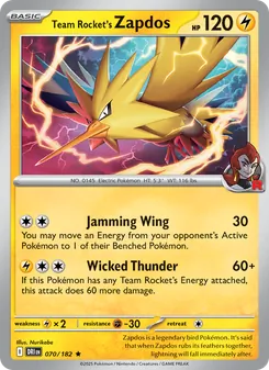 Team Rocket's Zapdos, card 070 from Destined Rivals