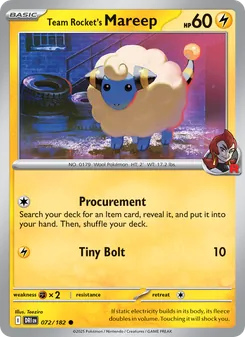 Team Rocket's Mareep, card 072 from Destined Rivals