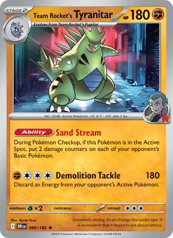 Team Rocket's Tyranitar, card 096 from Destined Rivals