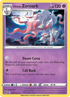 Hisuian Zoroark, card 076 from Lost Origin