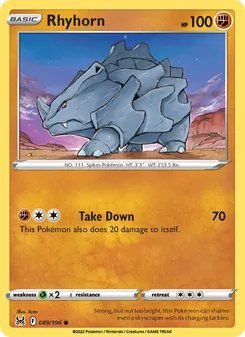 Rhyhorn, card 089 from Lost Origin