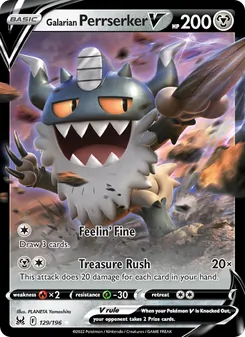 Galarian Perrserker V, card 129 from Lost Origin