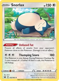 Snorlax, card 143 from Lost Origin